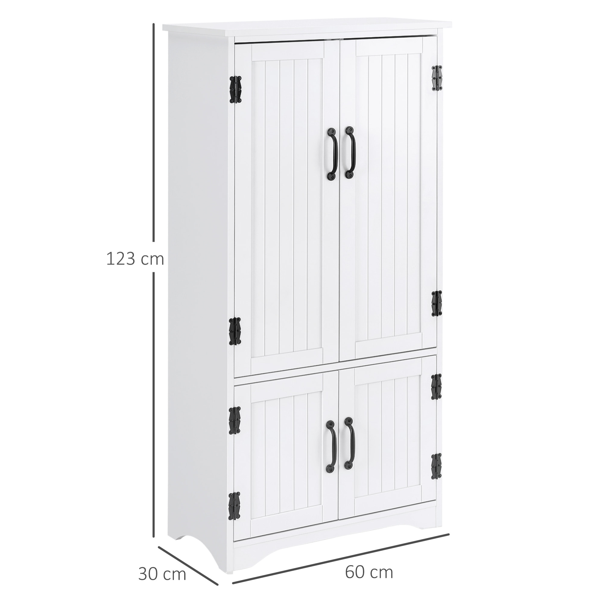 Alacena de Cocina Aparador Alto de Cocina Mueble Auxiliar con 4 Puertas y Estantes Ajustables para Salón Baño 60x30x123 cm Blanco