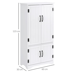 Alacena de Cocina Aparador Alto de Cocina Mueble Auxiliar con 4 Puertas y Estantes Ajustables para Salón Baño 60x30x123 cm Blanco
