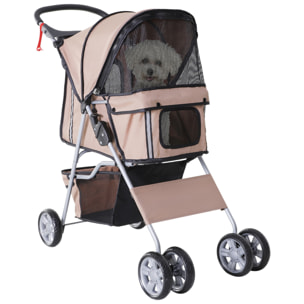 Poussette buggy pliable pour chiens tissu 600D Oxford imperméable 4 roues marron