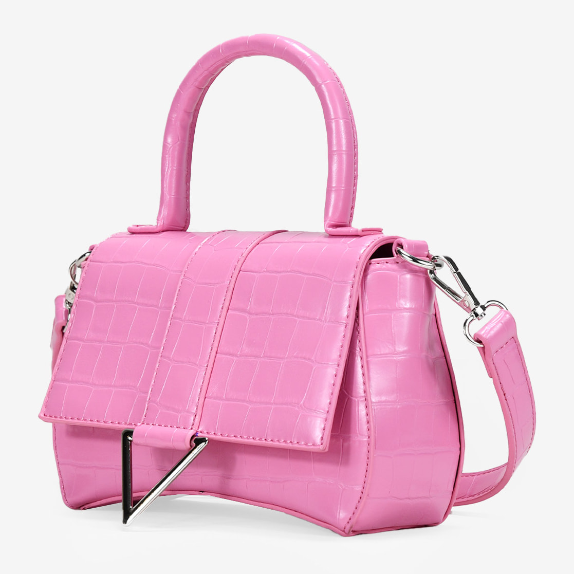 Bolso de mano rosa con espejo de mariposa