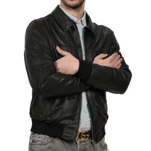 Giubbino in vera pelle di vitello Nero-Slim Fit