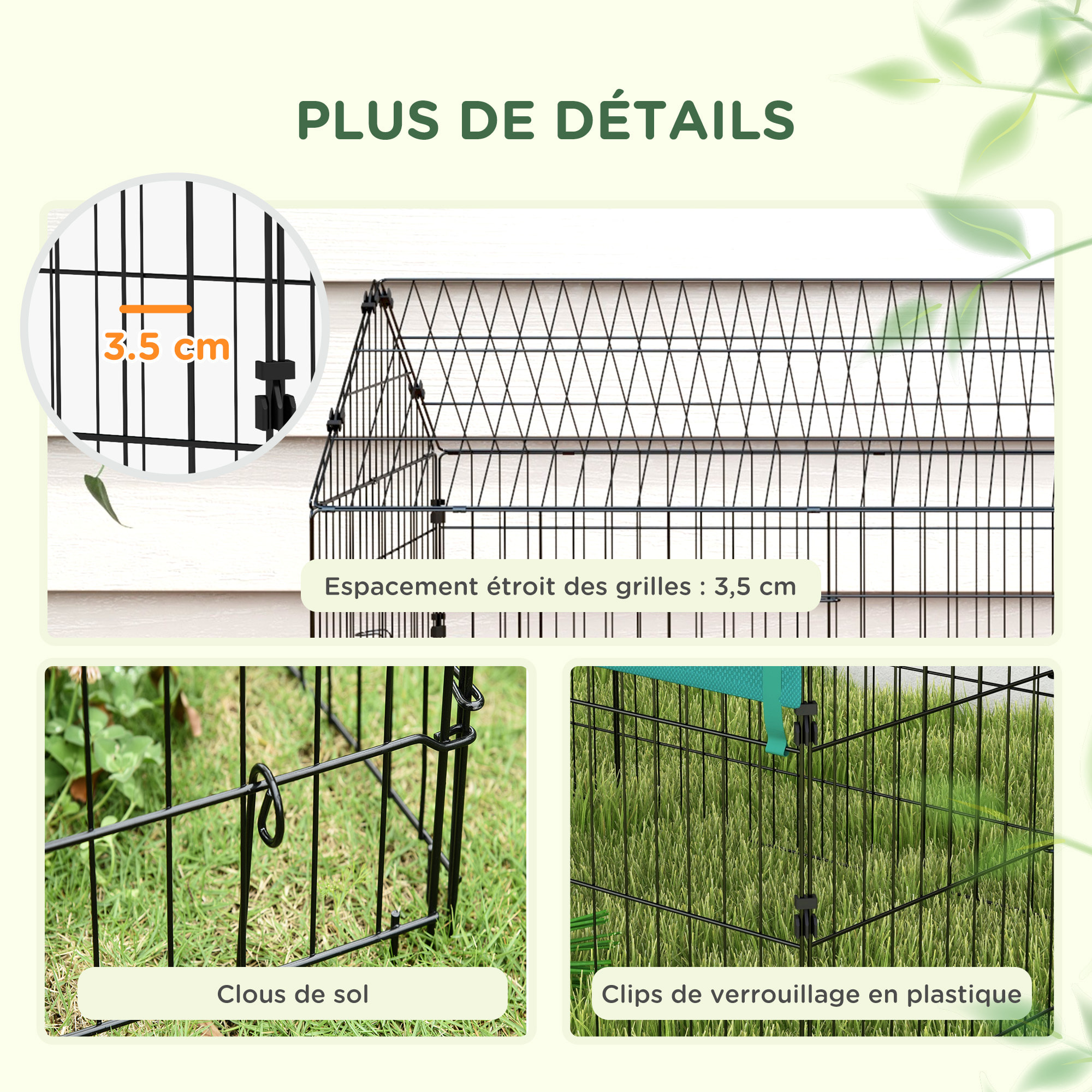 Parc enclos petits animaux - 2 portes, 2 trappes nourrissages, zone couverte - acier noir polyester vert