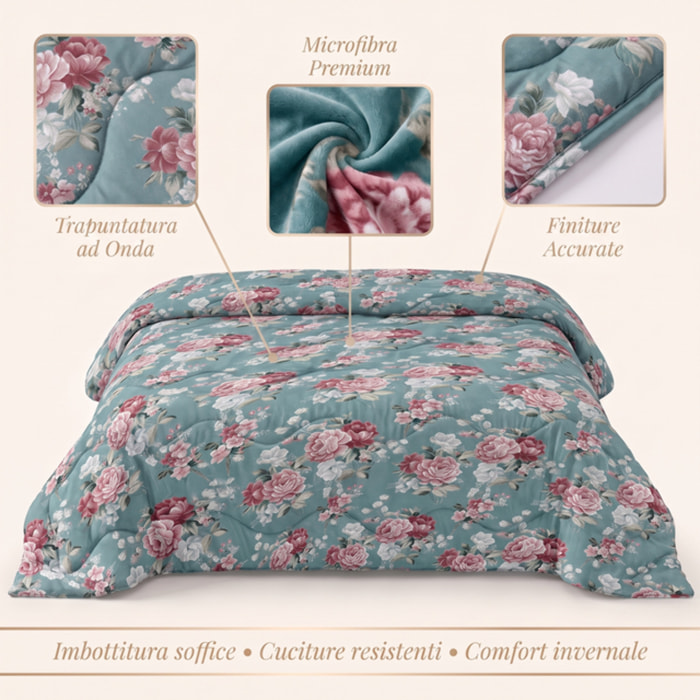 Piumino matrimoniale invernale anallergico 300 g/m², imbottitura ecologica soffice e calda, trapunta letto morbida e leggera, antiacaro e traspirante, lavabile in lavatrice, Made in Italy, comfort termico per notti fredde, dimensioni 260x260 cm