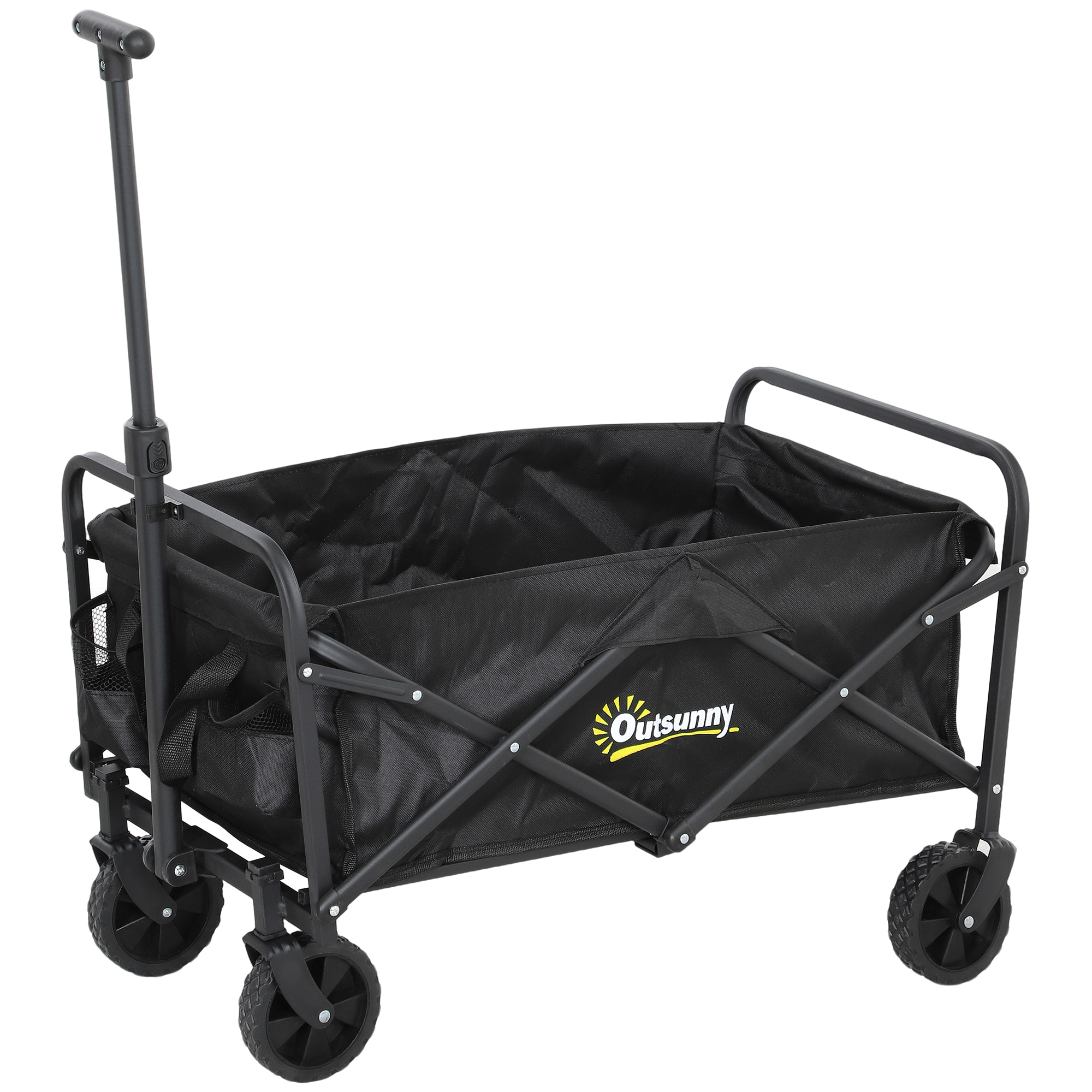 Carro Playa con Ruedas Carro de Jardín Plegable con Asa Telescópica Ajustable 2 Bolsas de Almacenaje Carga 120 kg Carrito Transporte para Todo Terreno Jardín Campaña Compra Negro