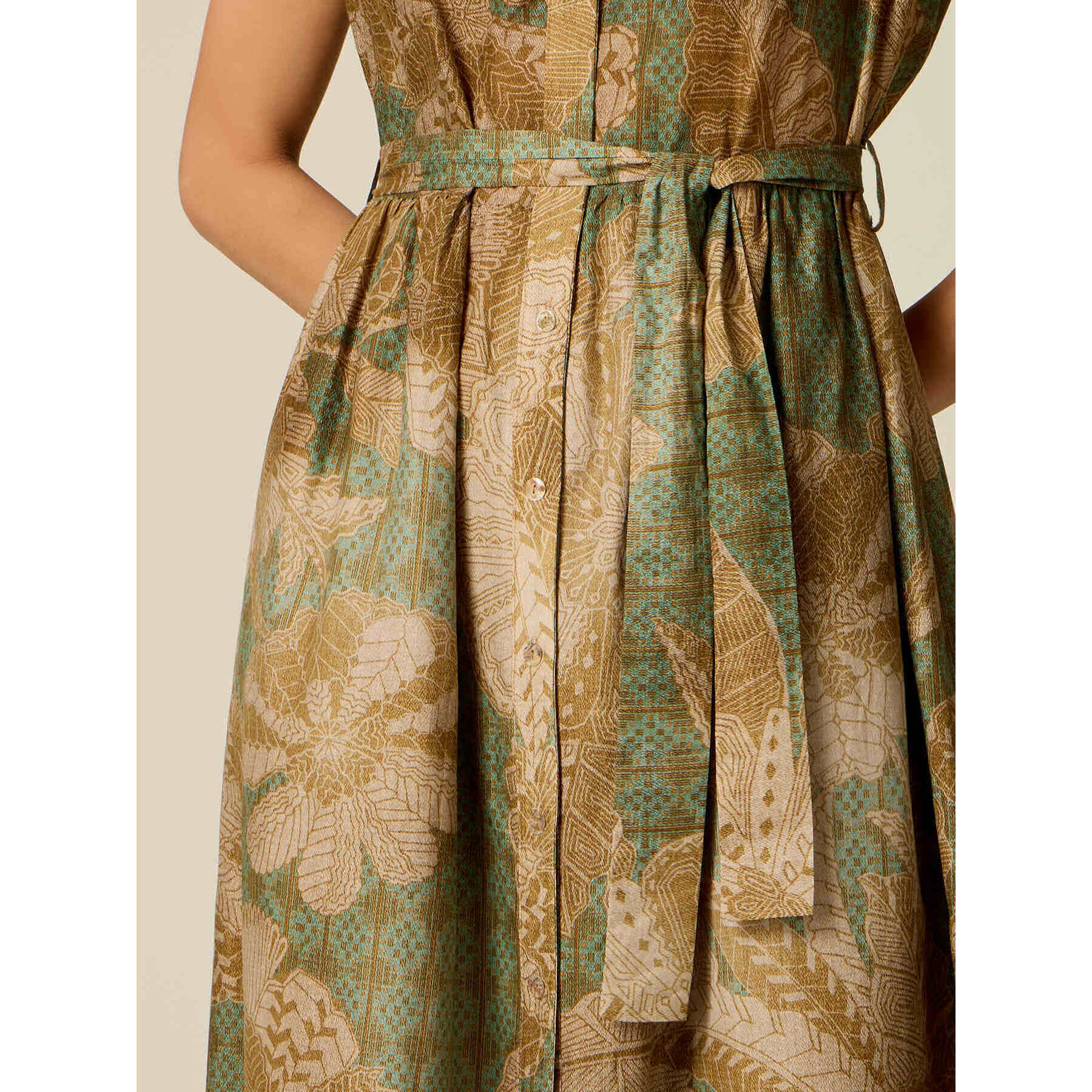 Oltre - Vestido camisero en muselina estampada - Verde