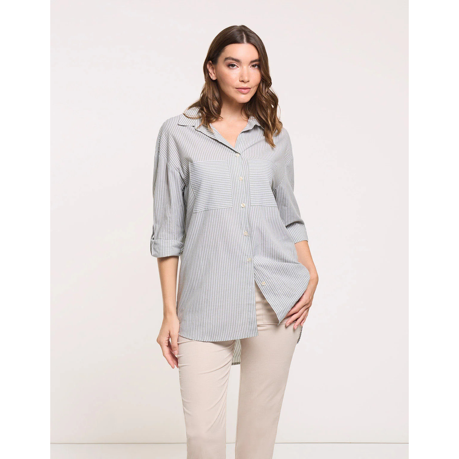 Camisa Manga Larga Rayas Caqui - Brosabeat