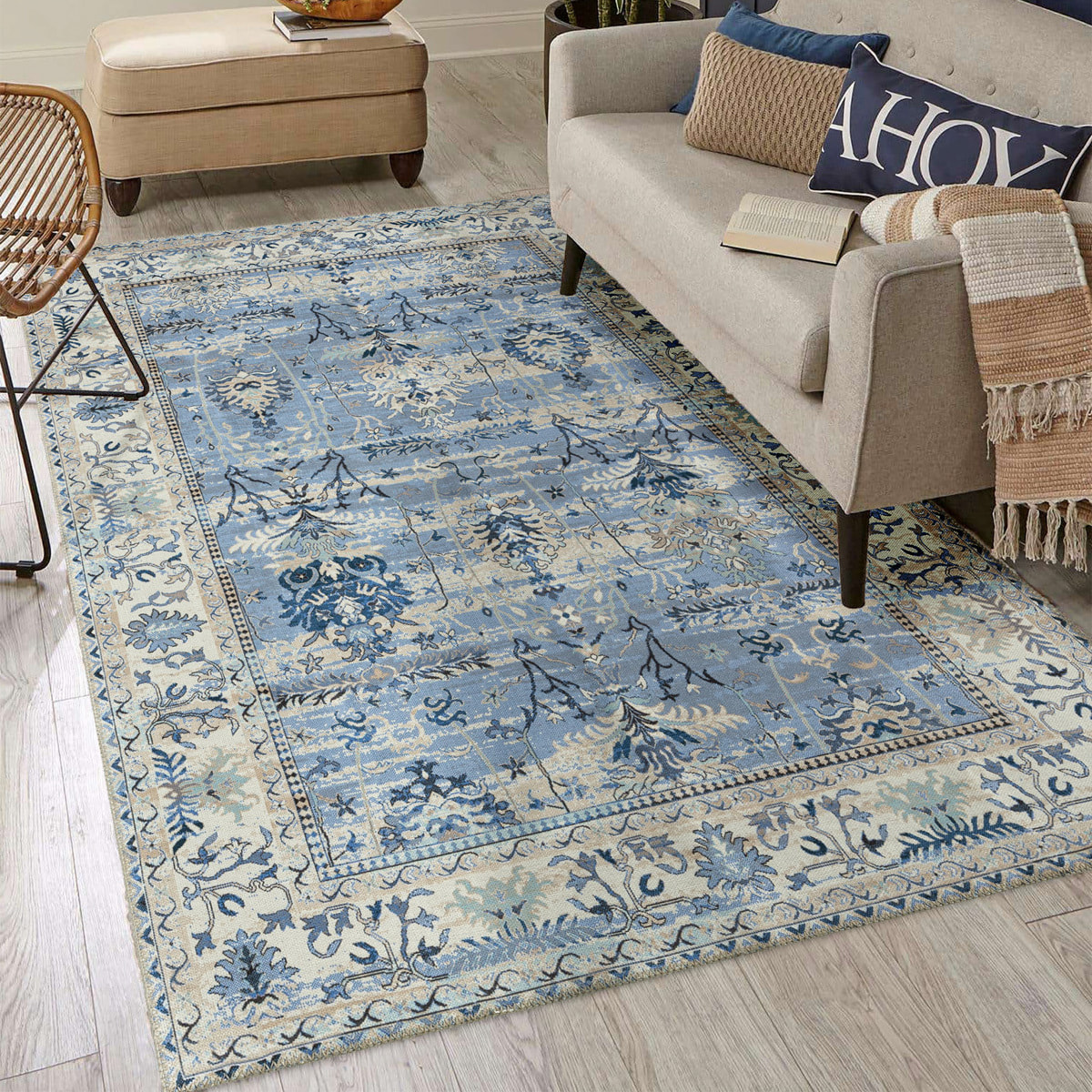 Radom - tapis vintage lavable en machine à 30°C, bleu