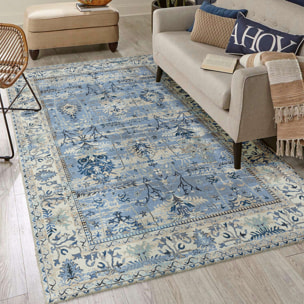 Radom - tapis vintage lavable en machine à 30°C, bleu