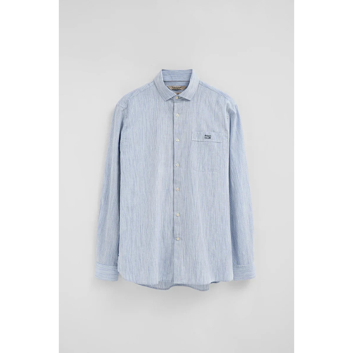 Camicia cotolino a righe blu regular fit con ricamo Polo Club