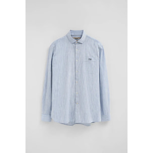 Camicia cotolino a righe blu regular fit con ricamo Polo Club