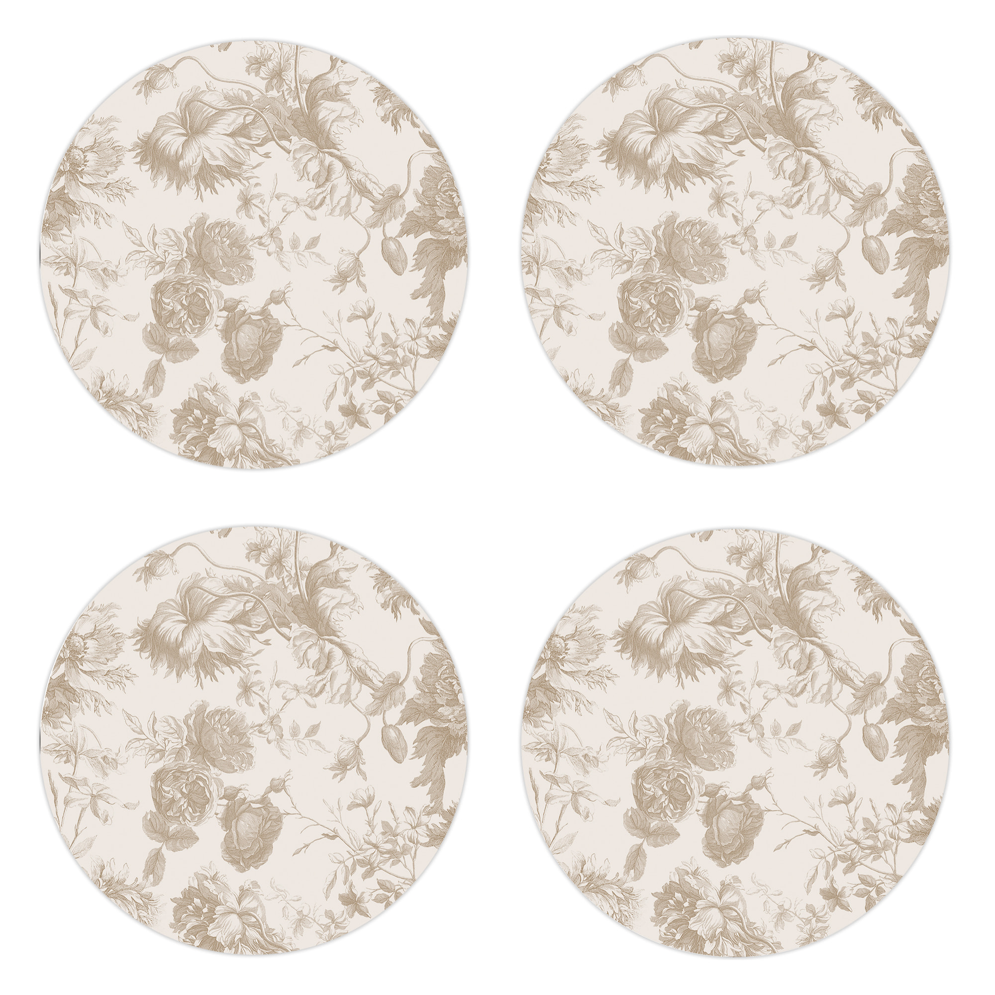 Set de 4 individuales de vinilo CERAMIKO, Esencia Floral Sepia 4u-[Diam] 40 cm