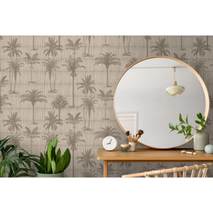 Papier peint palmiers gravés fond bambou naturel