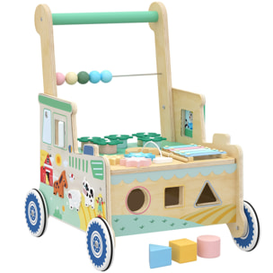 Chariot de marche en bois trotteur bébé multi-activités