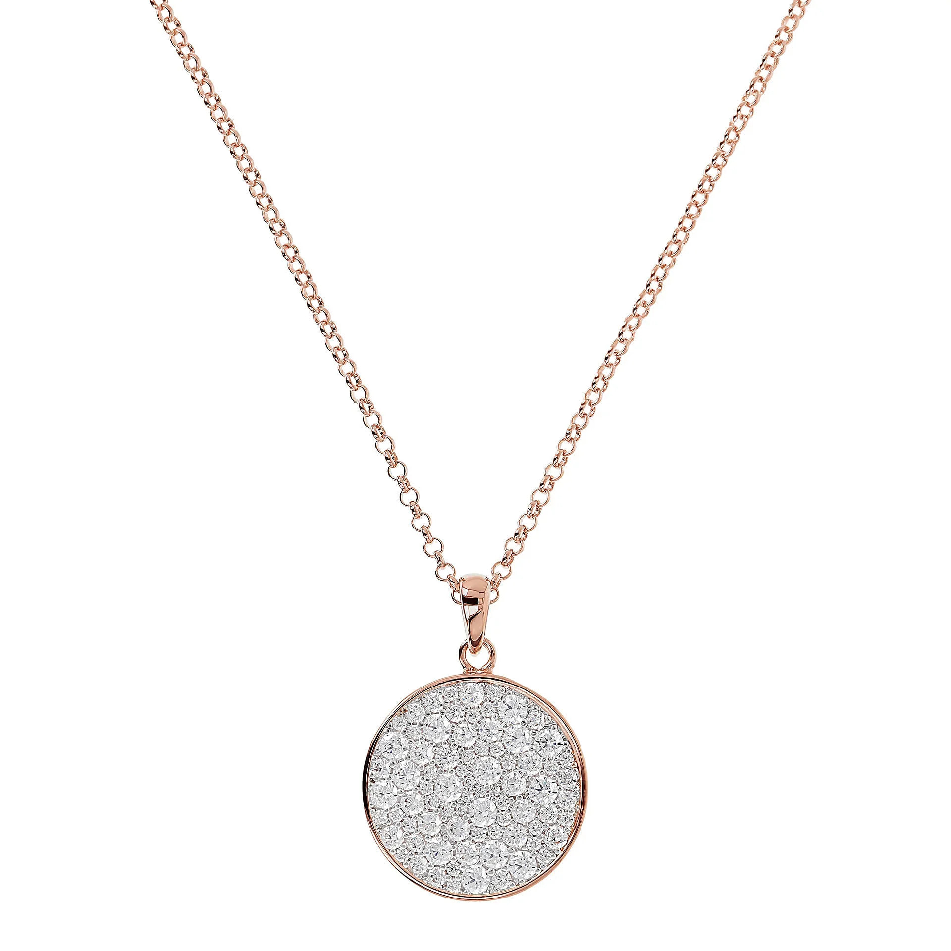 Collana Lunga Disco Pavé con Pietra Naturale Spinello Nero Placcata Oro Rosa 18kt