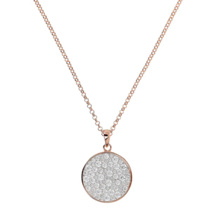 Collana Lunga Disco Pavé con Pietra Naturale Spinello Nero Placcata Oro Rosa 18kt