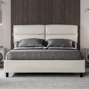 Letto matrimoniale con rete imbottito 160x210 similpelle bianco Nandy