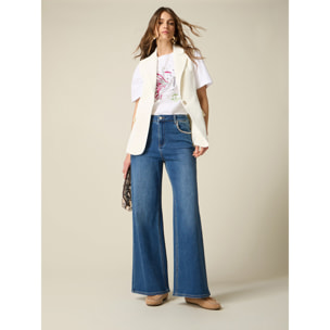 Oltre - Jeans palazzo con catena gioiello - Blu