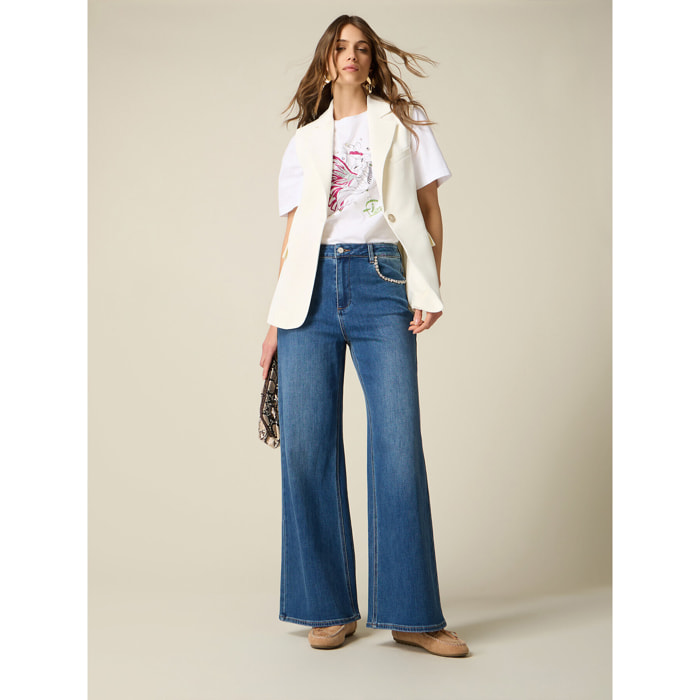 Oltre - Jeans palazzo con catena gioiello - Blu