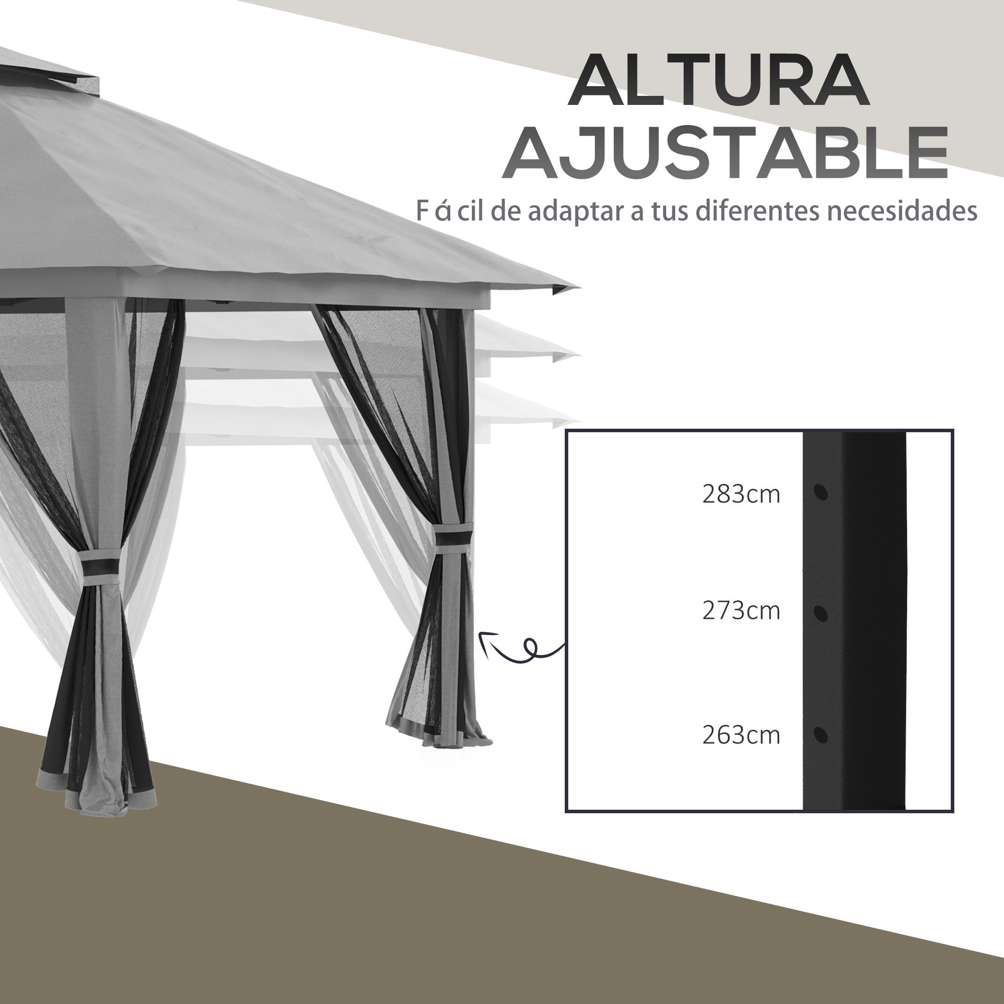 Carpa Plegable Pop-up 4x4x2,8 m Cenador de Jardín con Paredes Altura Ajustable Anti-UV Impermeable Doble Techo Mosquiteras y Bolsa de Ruedas Gazebo para Exterior Fiestas Camping Gris Oscuro