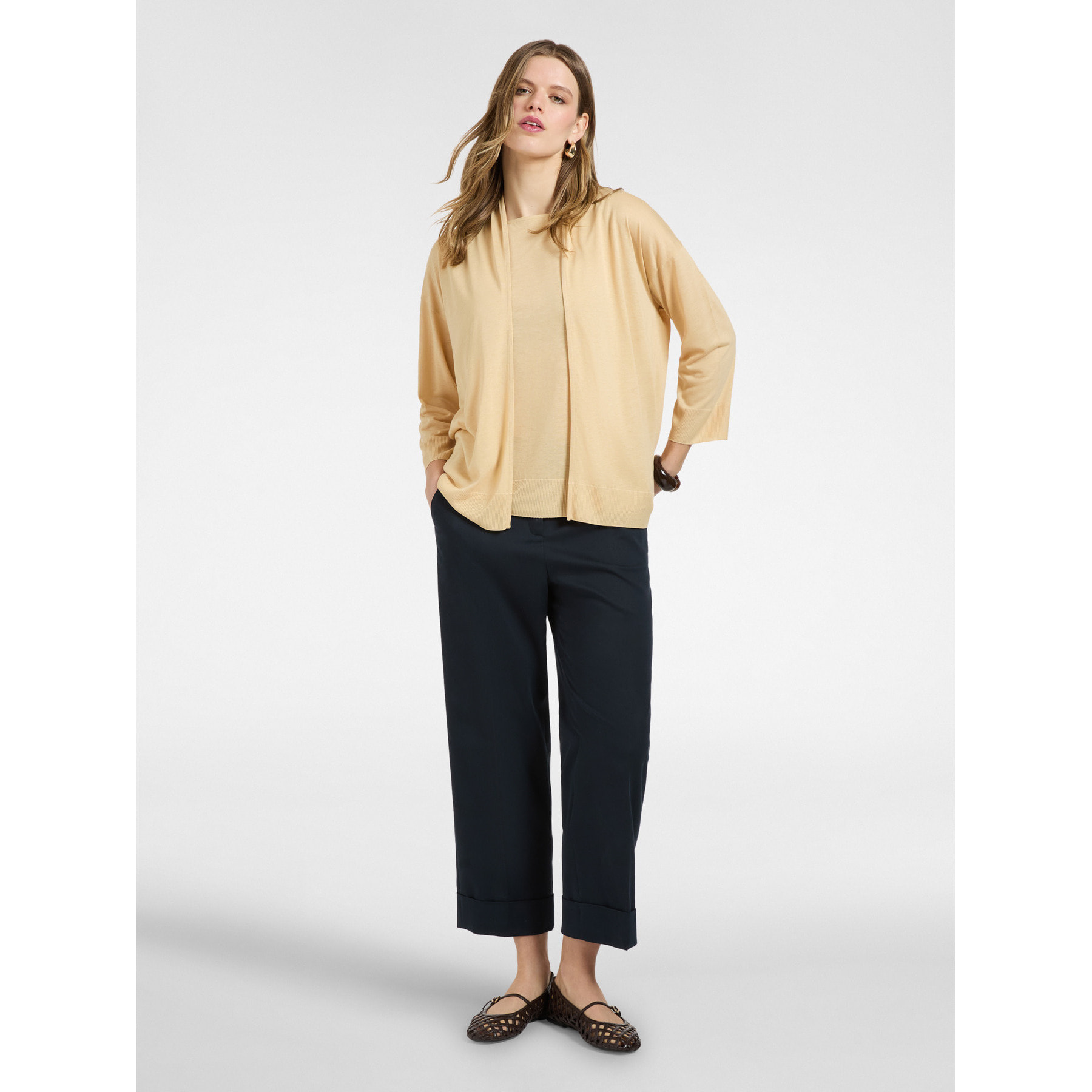 Elena Mirò - Camiseta de corte relajado abierta por delante - Beige