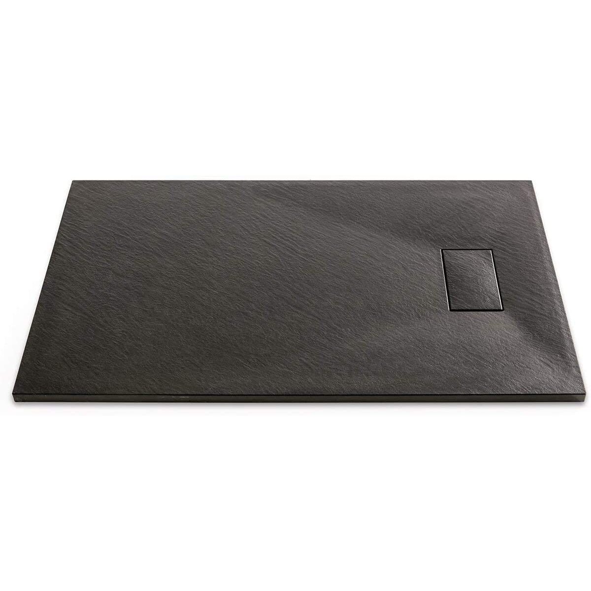 Piatto Doccia Spessore 2.6 Cm Resina SMC Effetto Pietra Stone Ardesia Antiscivolo Riducibile Filopavimento Con Griglia Di Copertura Nero 100x100 Cm