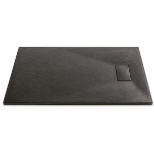 Piatto Doccia Spessore 2.6 Cm Resina SMC Effetto Pietra Stone Ardesia Antiscivolo Riducibile Filopavimento Con Griglia Di Copertura Nero 100x100 Cm