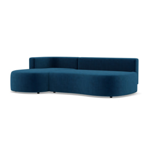 Mahina - canapé d'angle gauche 4 places convertible avec coffre en velours côtelé - Bleu