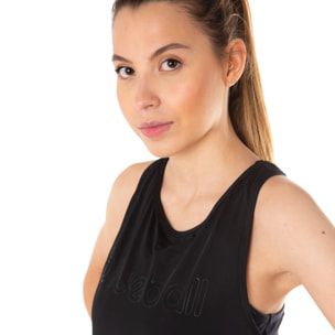 T-SHIRT DA CORSA A MANICHE SOTTILI DA DONNA BLUEBALL NERA CON LOGO NERO