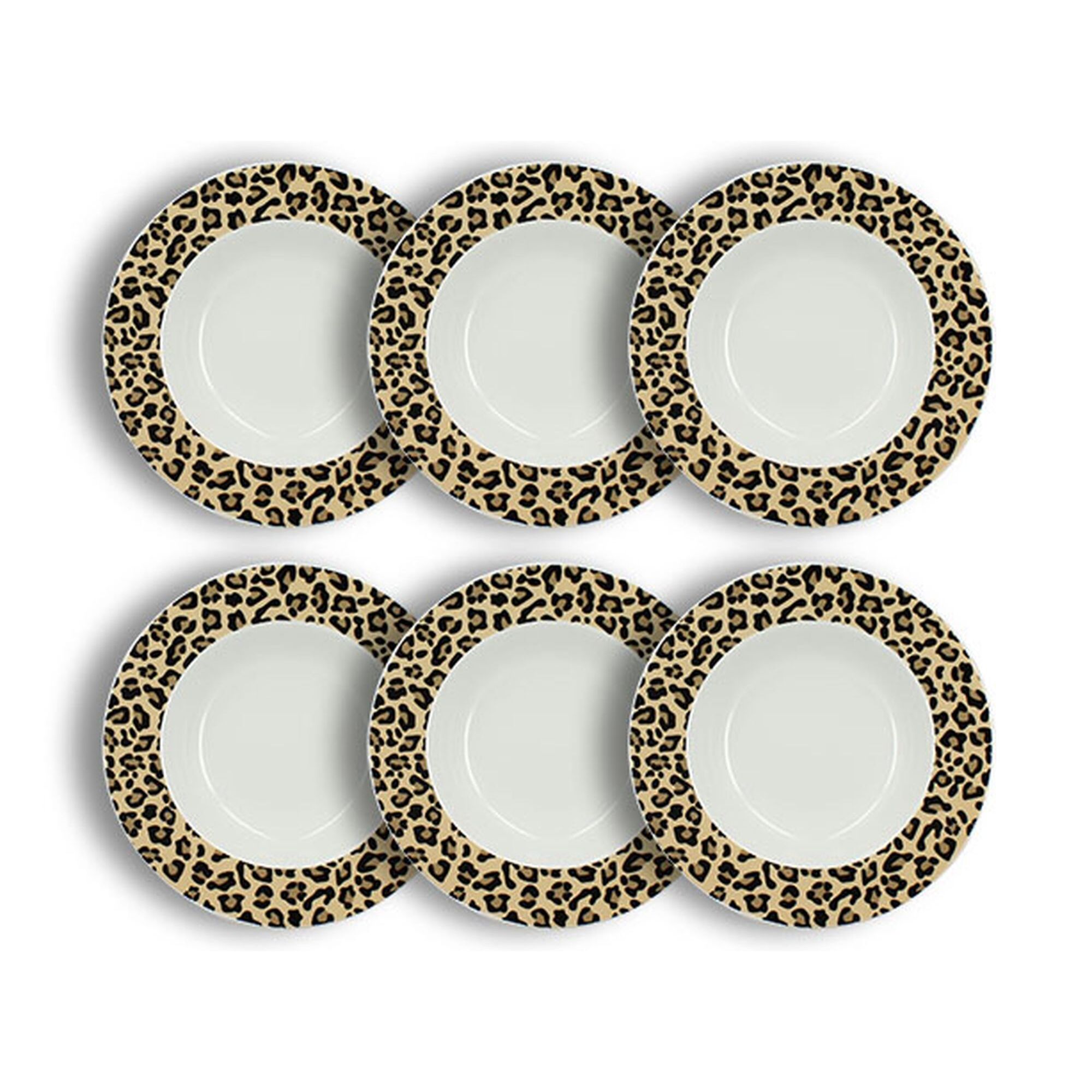 Lot de 6 assiettes creuses léopard 20cm en porcelaine beige ANIMALS