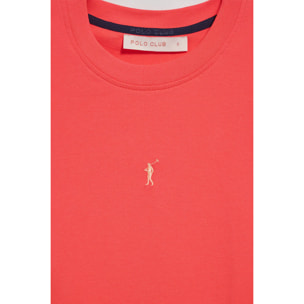 Maglietta basic corallo smanicata a girocollo con logo Rigby Go ricamato