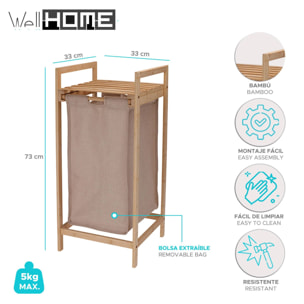 Well home cesto para la coldad en bambú con estante 33x33x73cm