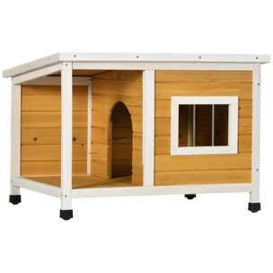 Caseta para Perros de Madera 85,5x62x60 cm Casa para Mascotas Refugio para Perros con Techo Asfáltico Impermeable y Ventana para Interior Exterior Natural