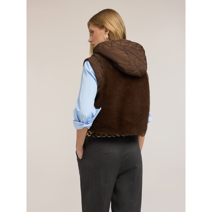 Motivi - Gilet con cappuccio e inserti trapuntati - Marrone