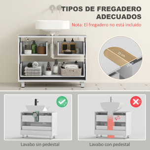 Mueble Bajo Lavabo, Mueble de Baño con 2 Cajones, Estilo Moderno, para Lavabo sin Pedestal, 80x30x60 cm, Blanco