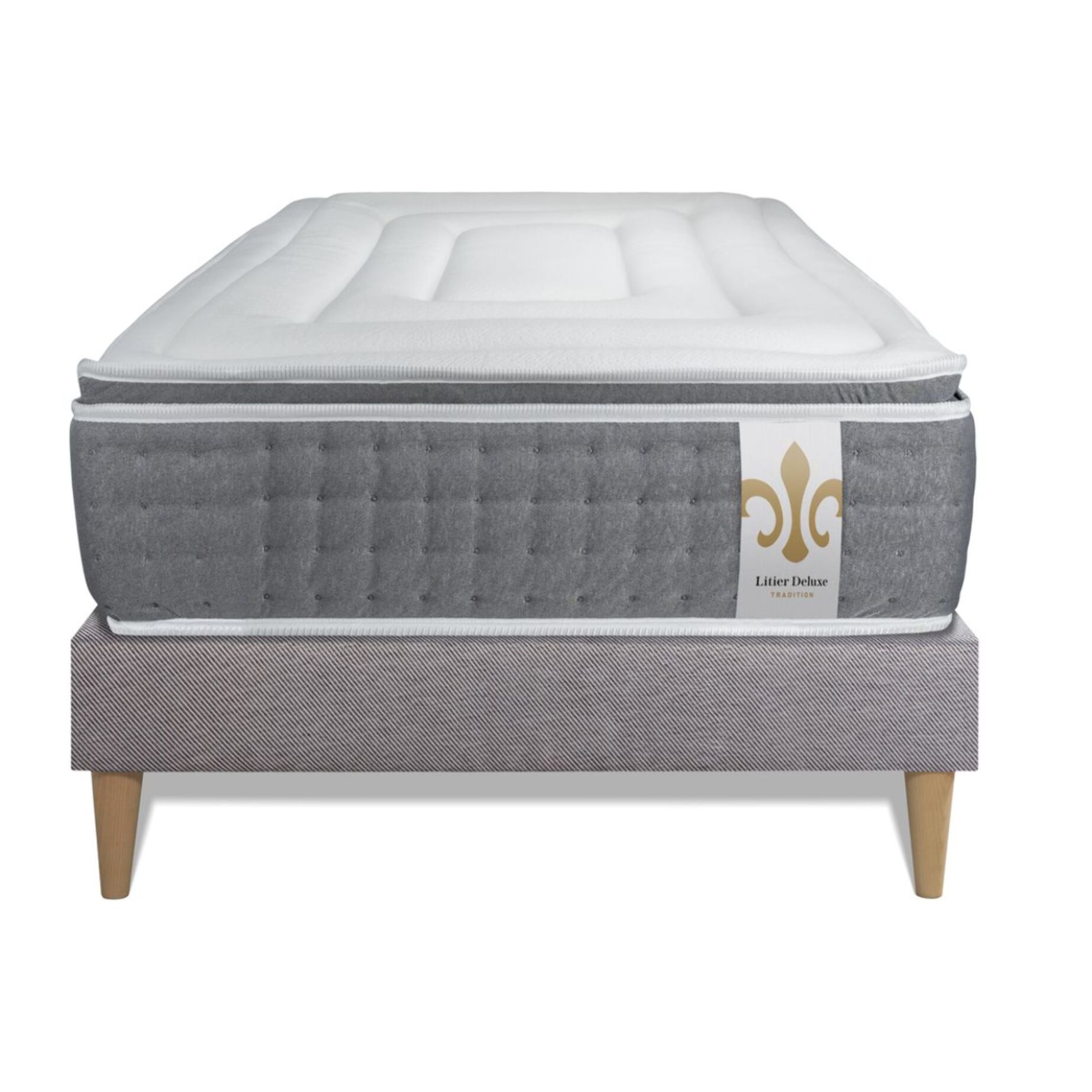 Ensemble Matelas Vingt-Six PLUS - 26cm - Ressorts ensachés et mémoire de forme - Surmatelas intégré - Sommier kit Gris