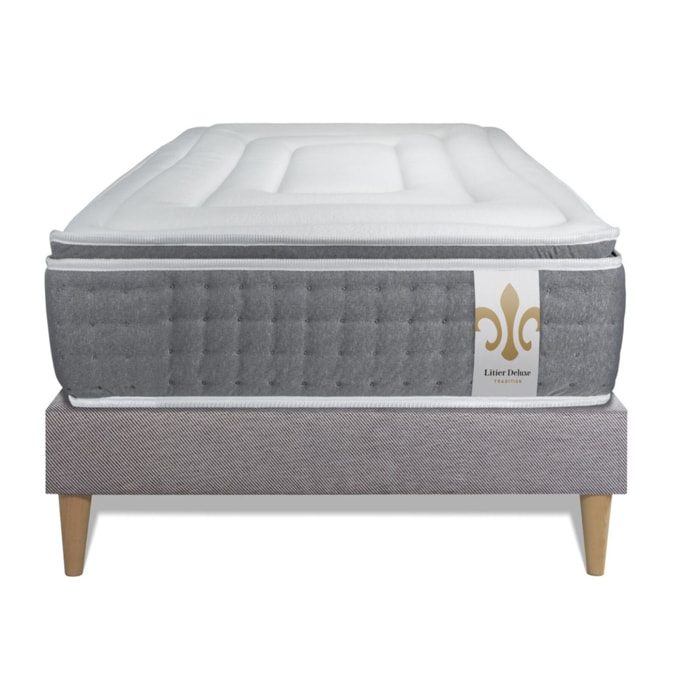 Ensemble Matelas Vingt-Six PLUS - 26cm - Ressorts ensachés et mémoire de forme - Surmatelas intégré - Sommier kit Gris