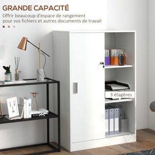 Armoire de bureau 2 portes coulissantes verrouillables dim. 80L x 40l x 120H cm 2 étagères panneaux particules blanc