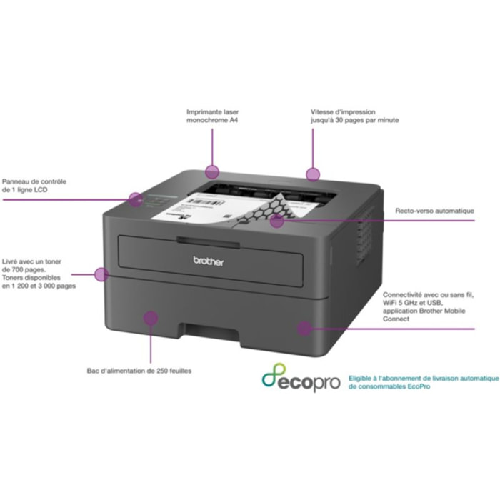 Imprimante laser BROTHER HL-L2400DWE éligible à EcoPro