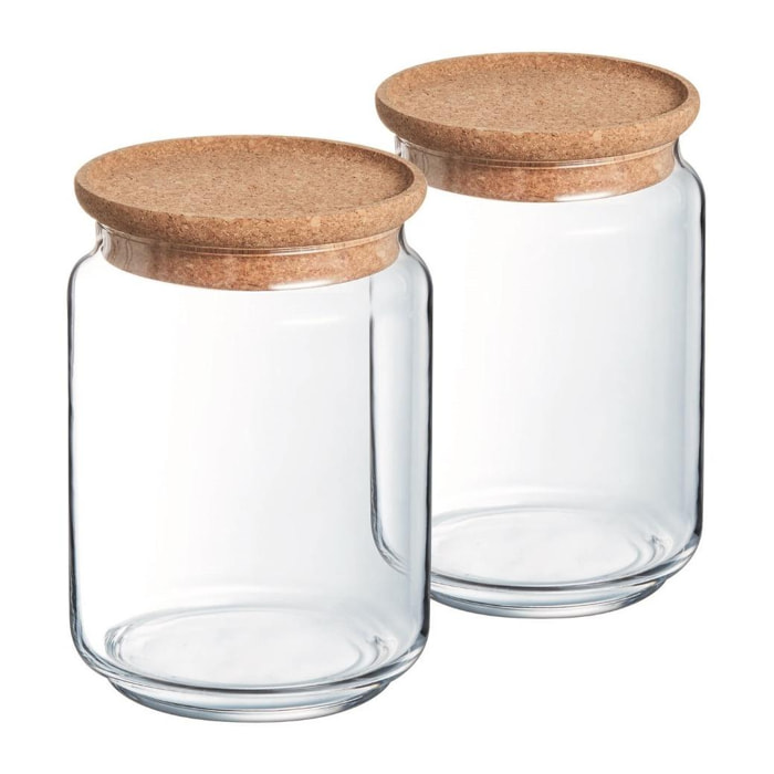 Lot de 2 pots de conservation Pure Jar Cork - Luminarc - En verre avec couvercle liège - 2 x 1L