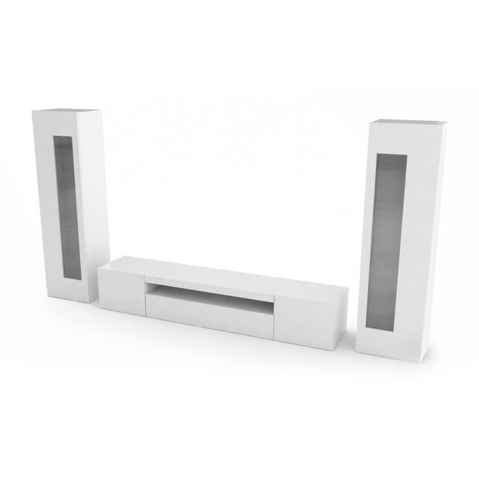 Parete attrezzata Aslhey, Set salotto porta TV, Mobile soggiorno multiuso, 100% Made in Italy, cm 290x40h162, Bianco lucido