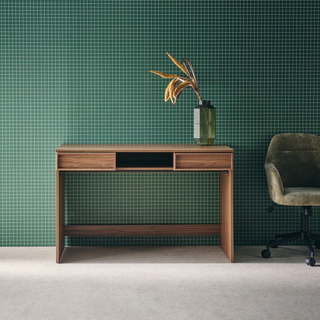 Bureau effet bois noyer 2 tiroirs 1 niche 120cm - L 120 x P 55 x H 77cm - Kuba