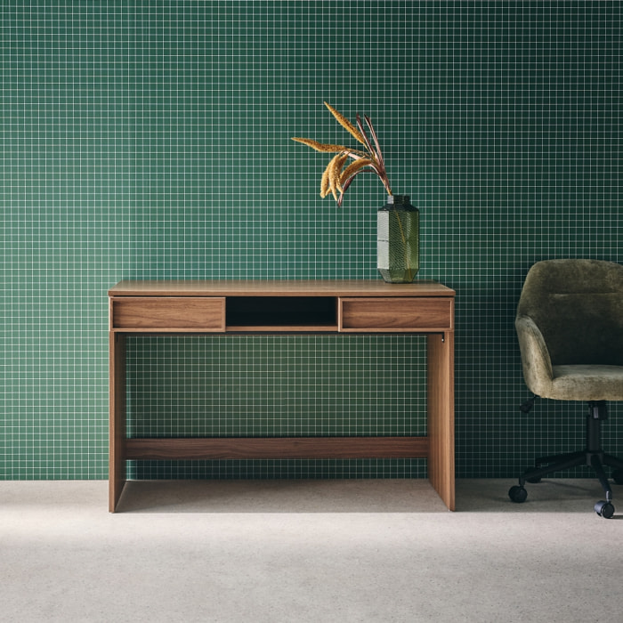 Bureau effet bois noyer 2 tiroirs 1 niche 120cm - L 120 x P 55 x H 77cm - Kuba