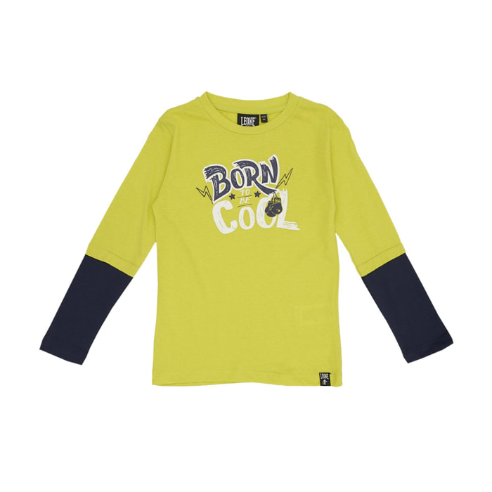 T-shirt da bambino maniche lunghe bicolor e stampa Basic