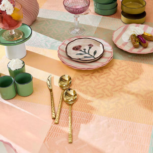 Nappe pur coton 205 g/m² motif jacquard rose jaune Mille empreintes pastel