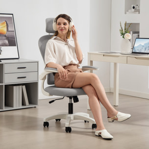 Chaise bureau ergonomique accoudoirs relevables tissu maille gris blanc