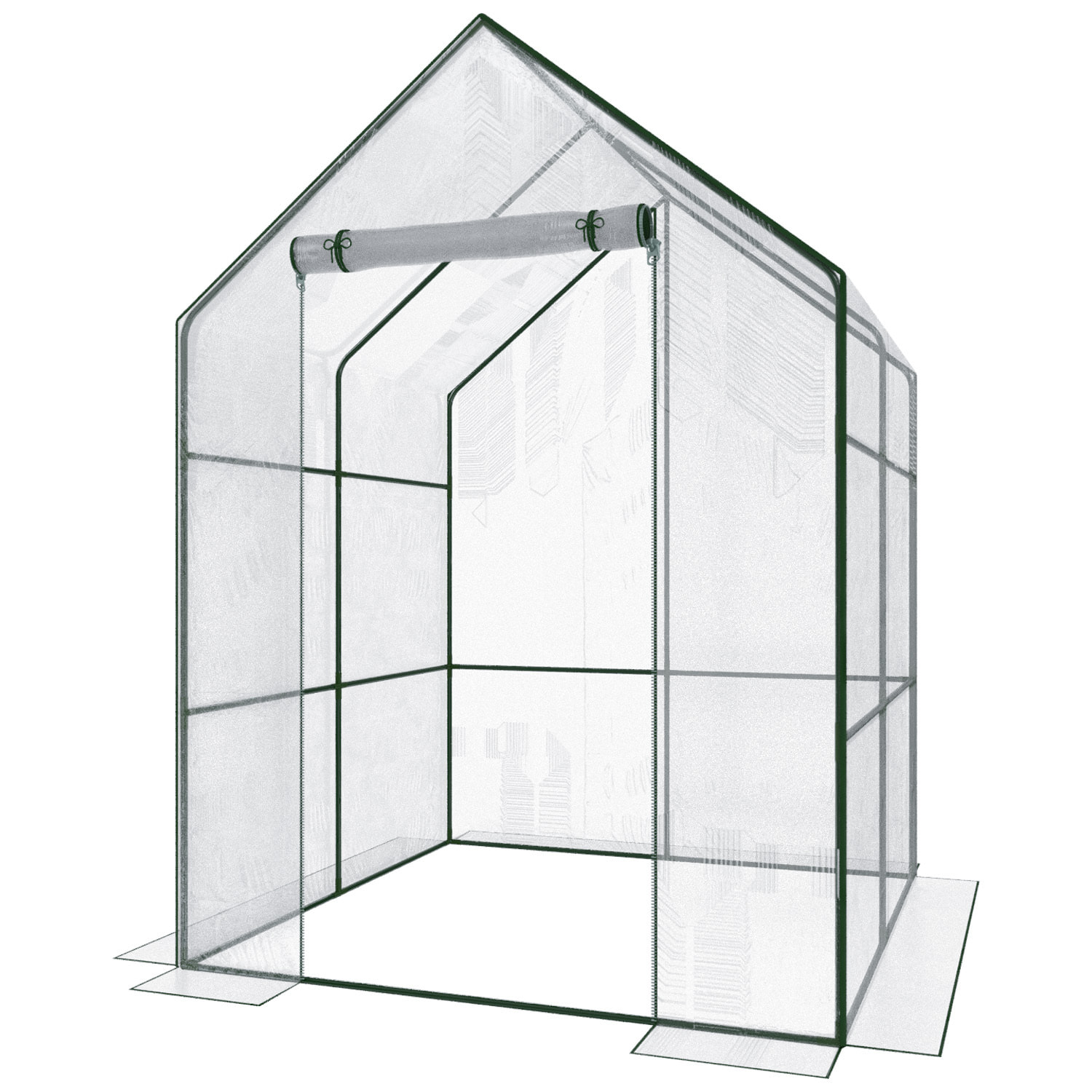 Serra Per Orto Giardino Terrazzo Balcone Senza Ripiani Struttura Metallo Verniciato Telo Trasparente In PVC Con Porta Avvolgibile 140x140x195 Cm