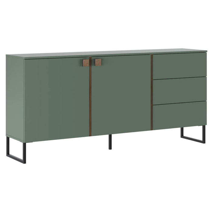 Madia Soggiorno Credenza 2 Ante 3 Cassetti Con 2 Ripiani Interni Piedini Neri Mobile Sala Da Pranzo Soggiorno 184 x 86 x 40 Cm Colore Verde E Rovere
