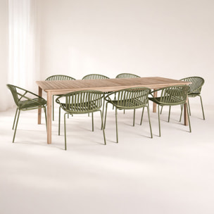 Ensemble de jardin table en bois d'acacia et 8 fauteuils vert CALYPSO