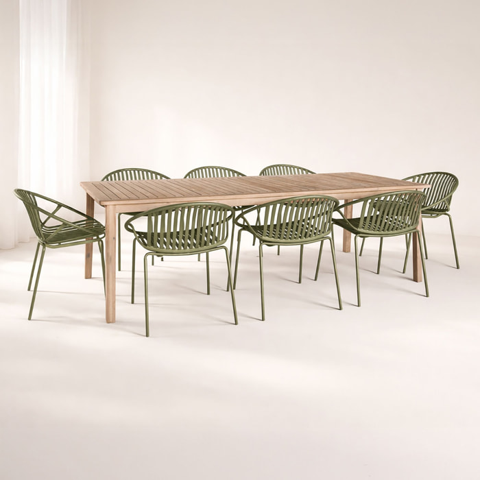 Ensemble de jardin table en bois d'acacia et 8 fauteuils vert CALYPSO