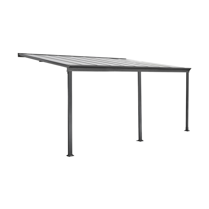 Pergola murale 3x5m anthracite en aluminium et polycarbonate avec gouttière. pergola adossée